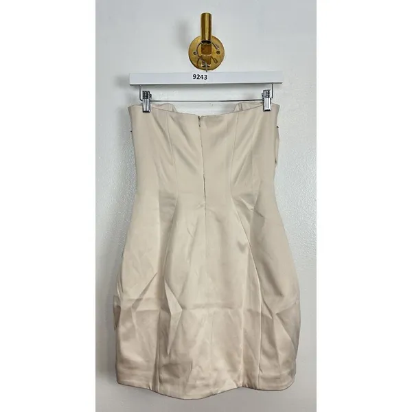 HOUSE OF CB Ariella Satin Crystal Embellished Bow Dress in Ivory Size Small - Image 8