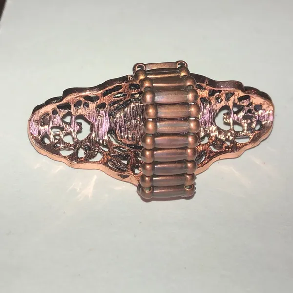 Copper Color Faux Turquoise Filigree Boho Statement Ring - Image 3