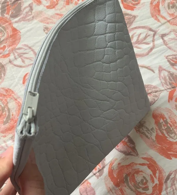 Real leather carry all pouch makeup bag holds a lot light blue unisex bag - Image 2