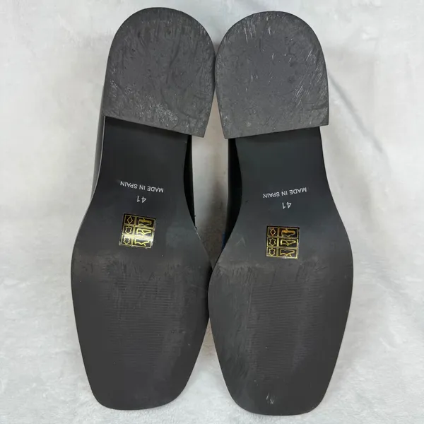 Free People Hayden Black Leather‎ Heeled Loafers Chain Accent Size 41 US 10 - Image 13