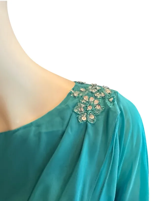 Sleeveless Sheath Maxi Dress w/Chiffon Pull Over Cover Various Sizes Teal NWOT - Image 4