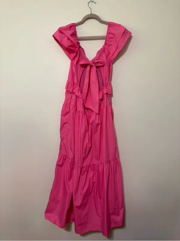Carole Christian Ruffled Open Back Maxi Dress in Hot Pink - Image 3