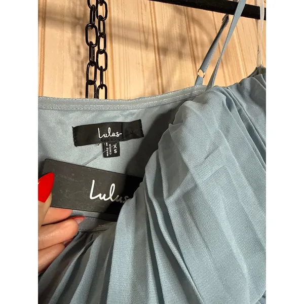 NWT Lulus Jehona Dusty Blue Pleated Tiered Maxi Dress Bridesmaid Holiday Size XS - Image 6