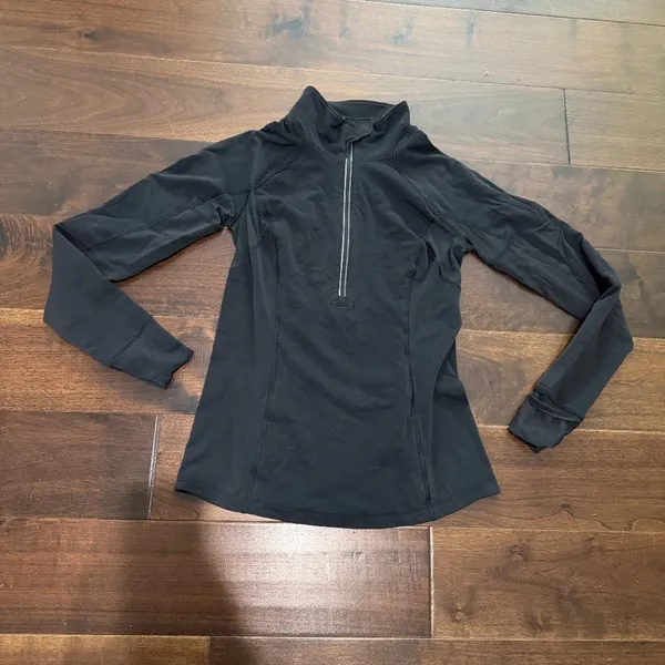 LULULEMON Black Quilted Detail Quarter Zip Running Athletic Jacket Size 8 - Image 2