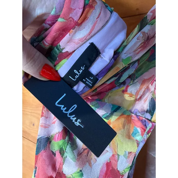 NWT Lulus Laraline Red Multi Floral Ruffled Cowl Back Maxi Dress Cruise Resort L - Image 8