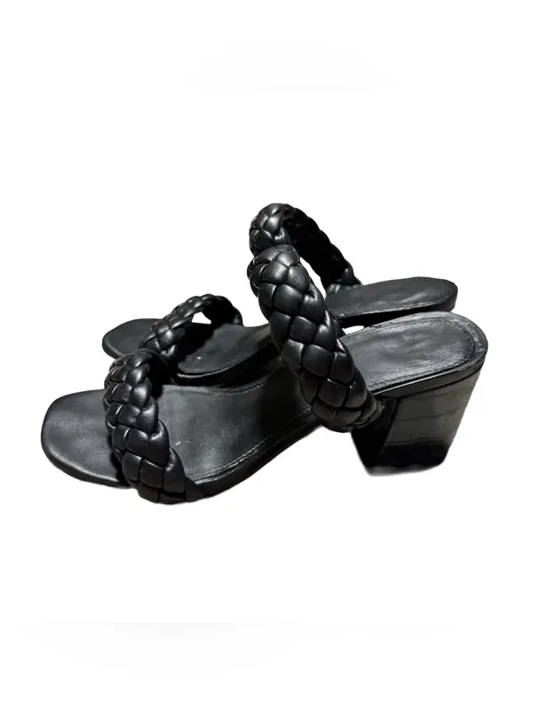A New Day Braided Heels Women's 7 Faux Leather Black Mule Slip On Minimalist - Image 4