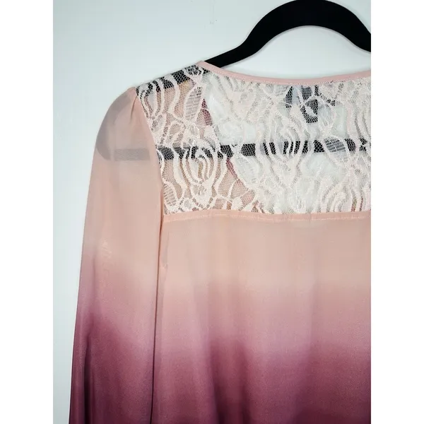 By & By Sheer Ombre Blouse M Pink Burgundy‎ Lace Back Whimsigoth Fairy Pixie NWT - Image 8