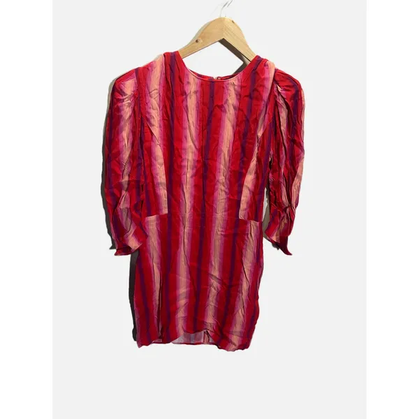 Something Navy Mini Dress Womens M Red Pink Striped Puff Sleeve‎ Crew Neck Party - Image 3