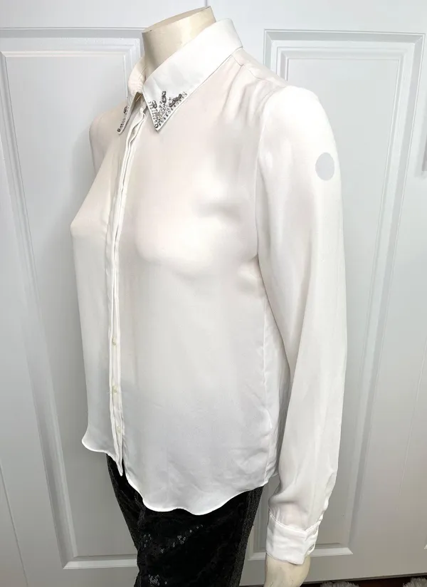 White Jewel Collar Long Sleeve Button Down Blouse - Image 4