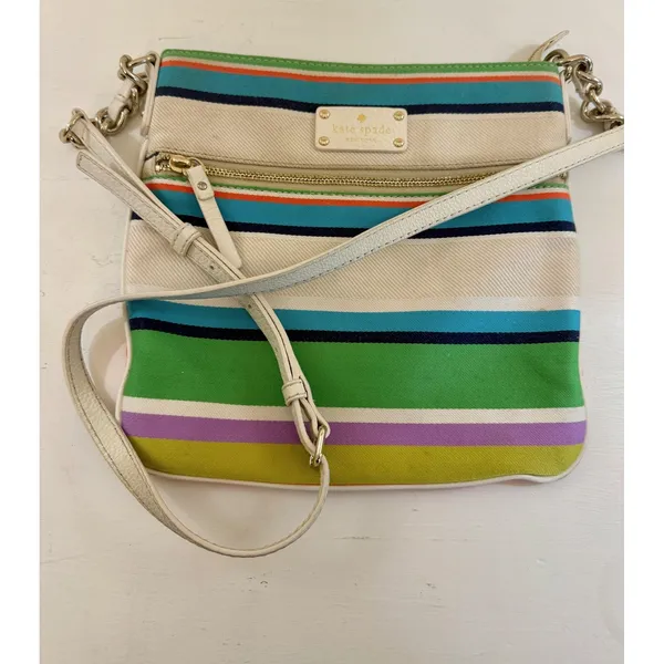 KATE SPADE Cobble Hill Ellen Multicolored Striped Canvas Crossbody Shoulder Bag - Image 2