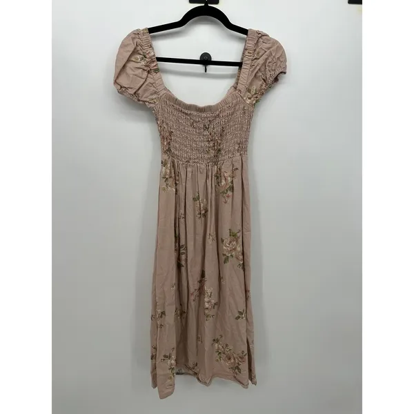 Altar'd State Pink Floral Linen Blend Milkmaid Midi Dress Sz XS Cottagecore Boho - Image 3