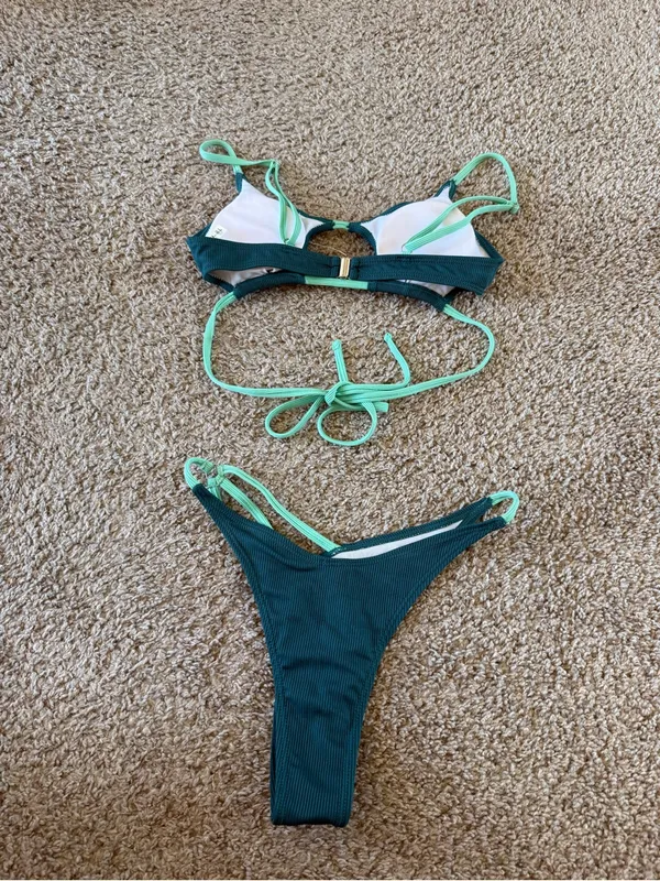 Zaful Teal & Mint Ribbed Two-Piece Bikini - Image 2