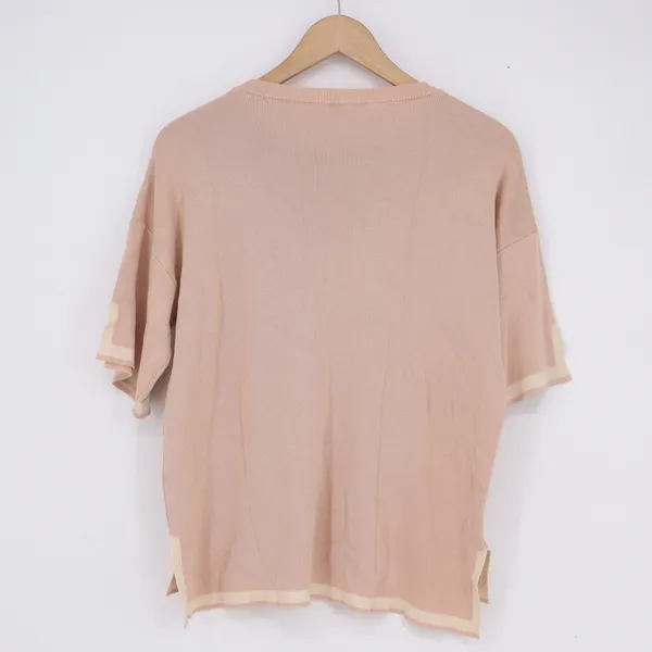 Fashion Peach Short Sleeve Knit Sweater Top Contrast Trim Size M - Image 4