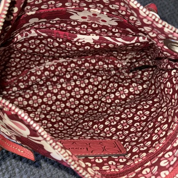 Fossil‎ Red Floral Canvas Leather Trim Crossbody Bag Small Messenger Purse - Image 12