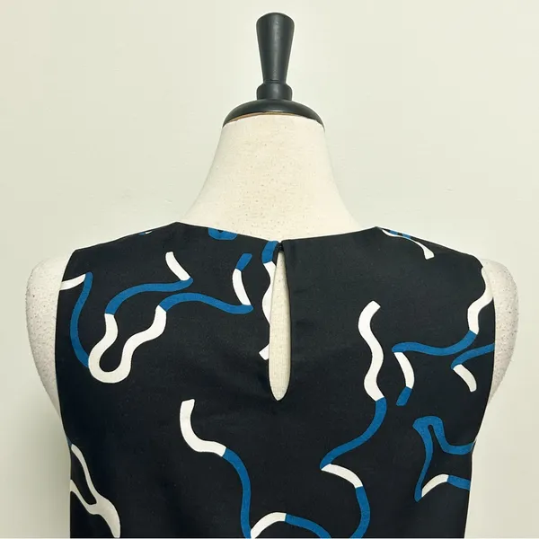 Diane Von Furstenberg Black Blue Ivory Sleeveless Scottie Wool Silk Top Medium - Image 5