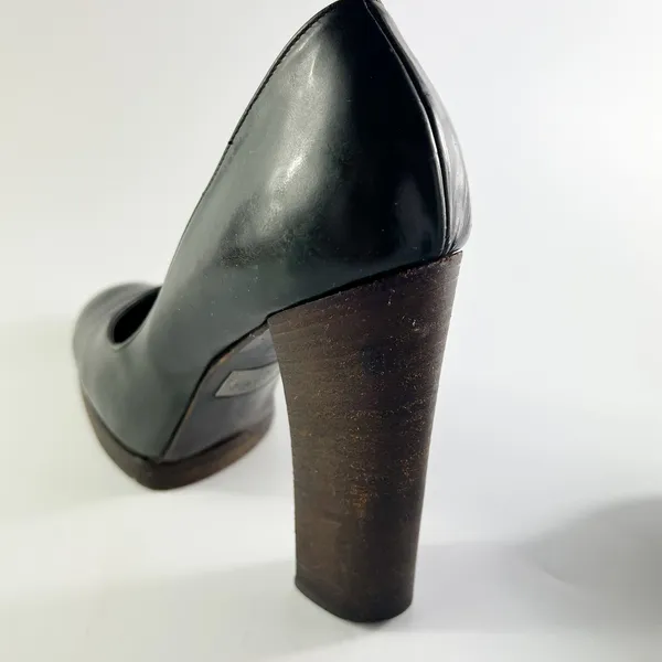 Gucci Vintage 90's Dark Taupe /Brown Leather Wood Platform Heels Shoes Women 8 - Image 10