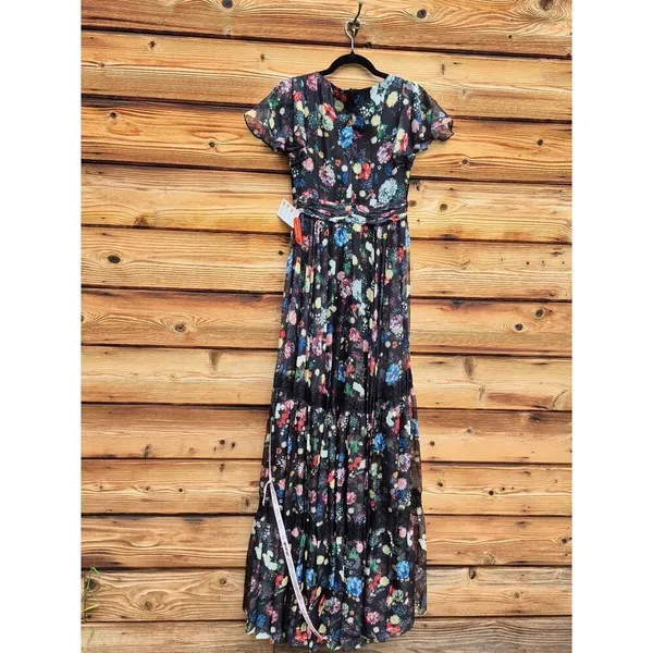 Mac Duggal Size 0 Black Floral Plunge V Neck Lace Maxi Long Formal Gown Dress - Image 11