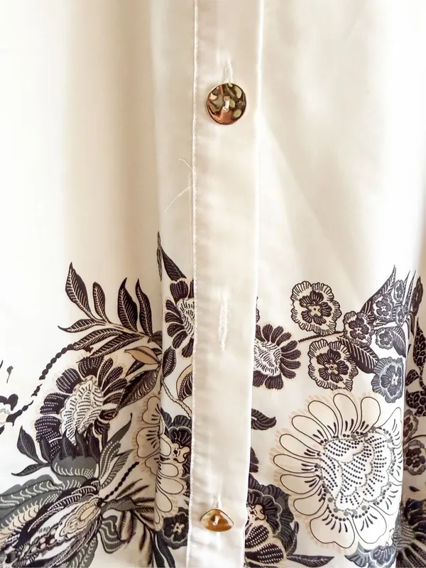 Zara White Satin Effect Printed Flowing Collared Shirt Size XS - Image 7
