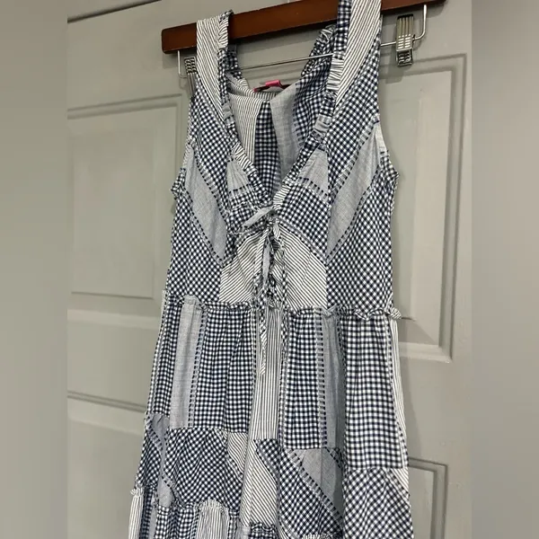 Betsey Johnson Stripe Play Yarn-Dye Tiered Maxi Dress Blue Small size Gingham - Image 11