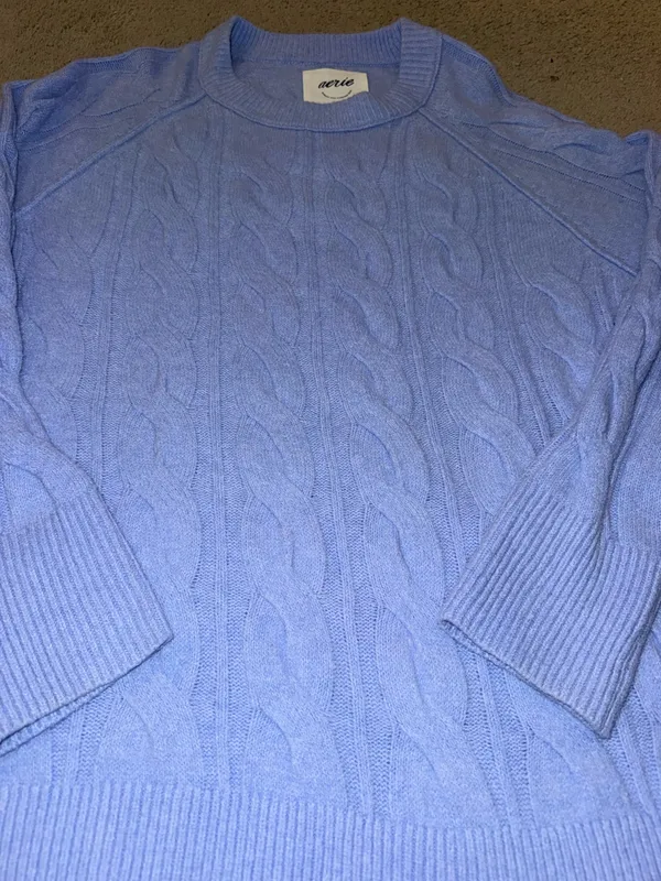 Aerie Light Blue Cable Knit Sweater Chunky - Image 3