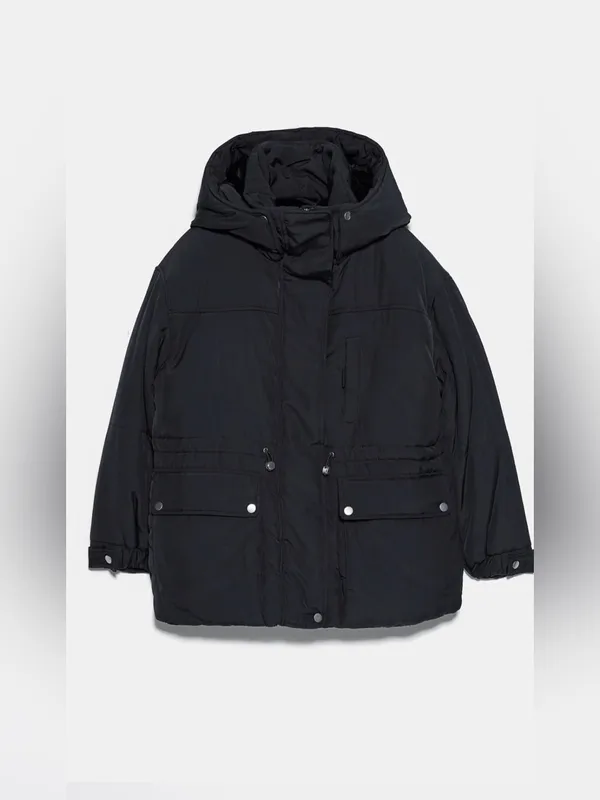 Black Zara hooded puffer jacket Size XS - Image 3