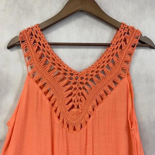 Bohemian Crochet Trim Tank Top Coverup‎ Women Medium Flowy Indie Coastal Cowgirl - Image 6