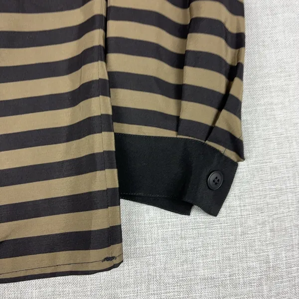 Vintage Albert Nipon Blouse Womens 6 Brown Striped Round Neck Long Sleeve‎ Silk - Image 10