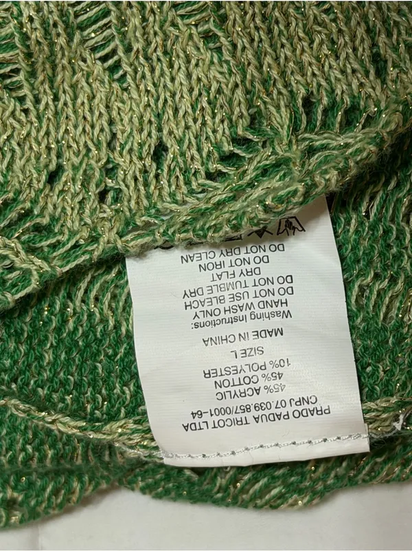Cecilia Prado Due Sage Green Gold Open Knit Sleeveless Cover Up Dress Sz L - Image 4