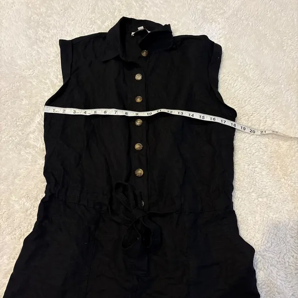 LOFT Women Black Linen Short Sleeve Romper Boho Indie Resort Casual Preppy Sz L - Image 3