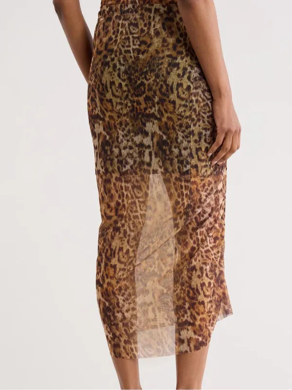 AllSaints Nora Leopard Print Mesh Midi Skirt NWT Size 6 - Image 2