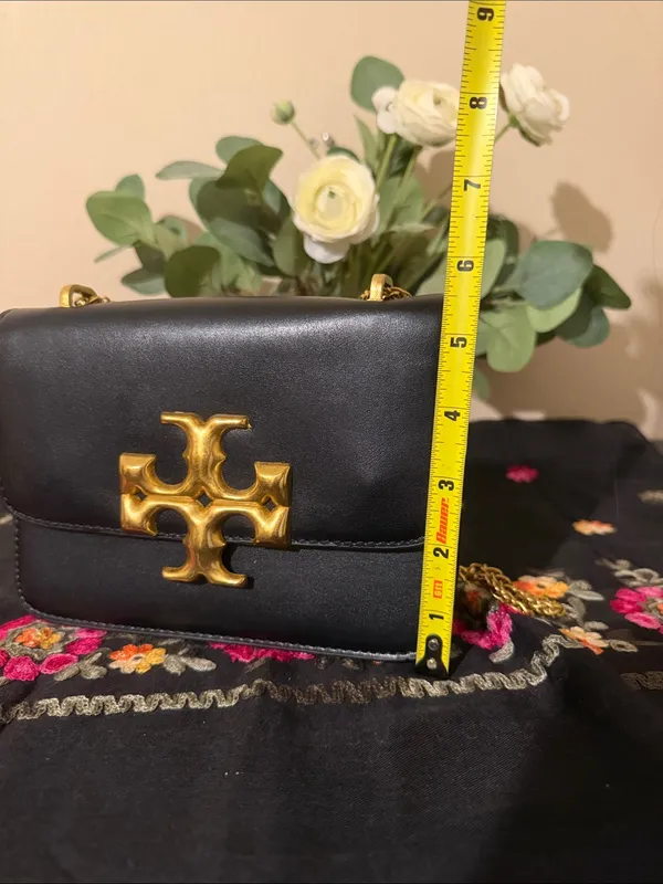 Tory Burch Black Leather Crossbody with Gold Logo Chain - Image 14