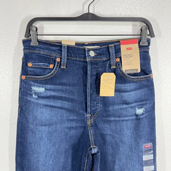 Levi's Ribcage Straight Ankle Super High‎ Rise Jeans Distressed Denim Womens 26 - Image 7