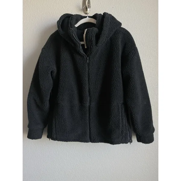 Fabletics Black Teddy Lotta Cocoon Sherpa Zip Hoodie Jacket XS Oversized Warm - Image 5