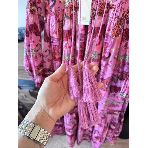 Printfresh Tiger Leopard Print Midi Dress Womens Pink Small - Image 5