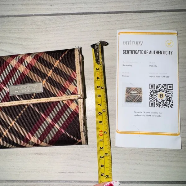 Burberry Blue Label tri-fold wallet in a burgundy‎ and tan plaid pattern - Image 10