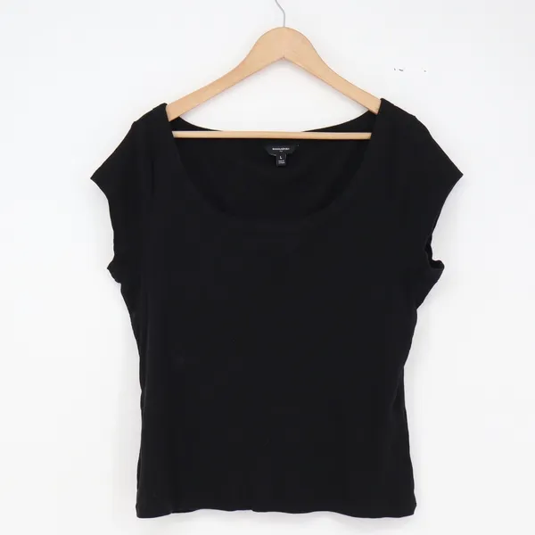 Banana Republic Top Womens L Scoop Neck Black Ribbed Cap Sleeve Excellent - Image 2