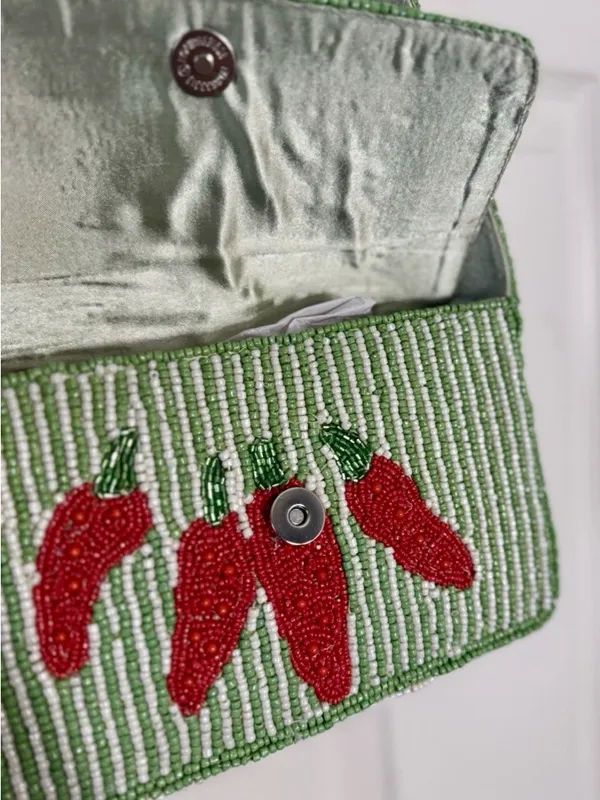 Viral Made in India Red Hot Chili Pepper Beaded Striped Shoulder Bag Charm NWT - Image 4