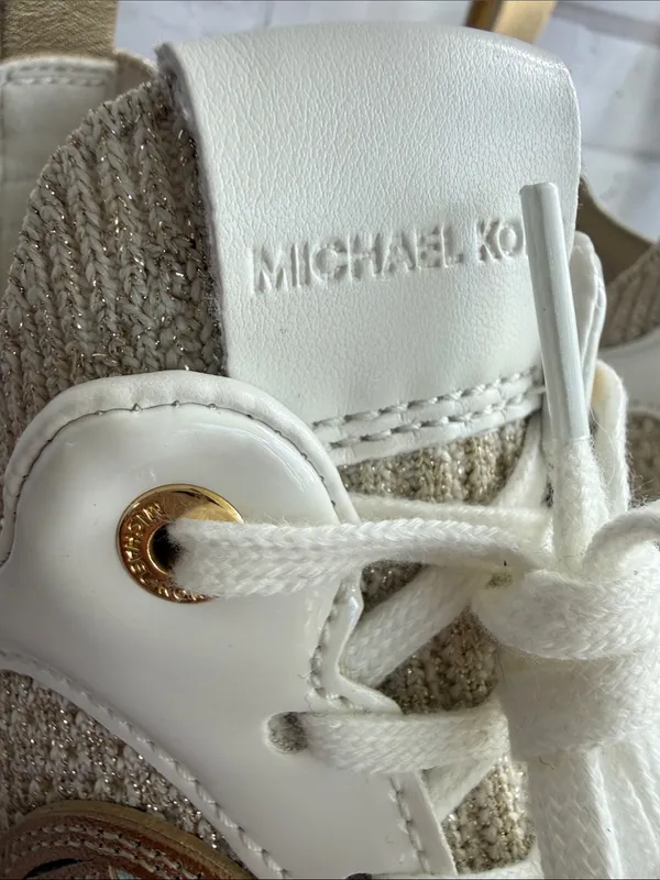 Michael Kors Zuma Knit Trainer Sneakers in the Pale Gold/Cream Color-way - Image 4
