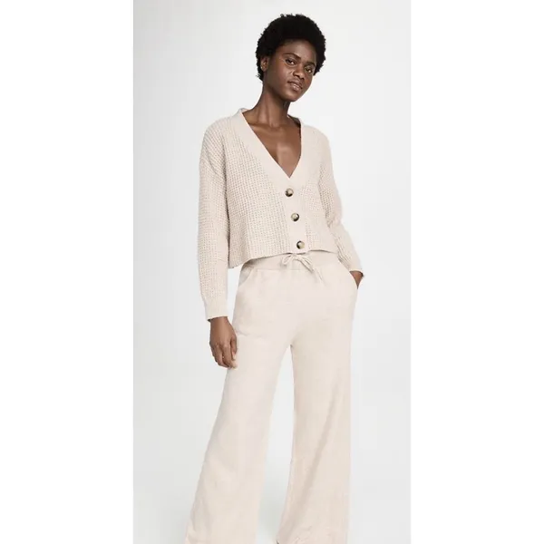 EBERJEY Ribbed Cropped Cardigan Sweater Ivory Heather Size XL - Image 2