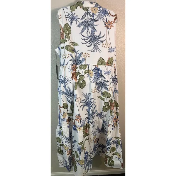 Rachel Zoe XL Maxi Dress White Tropical Leopard Print Tiered Sleeveless NEW - Image 2