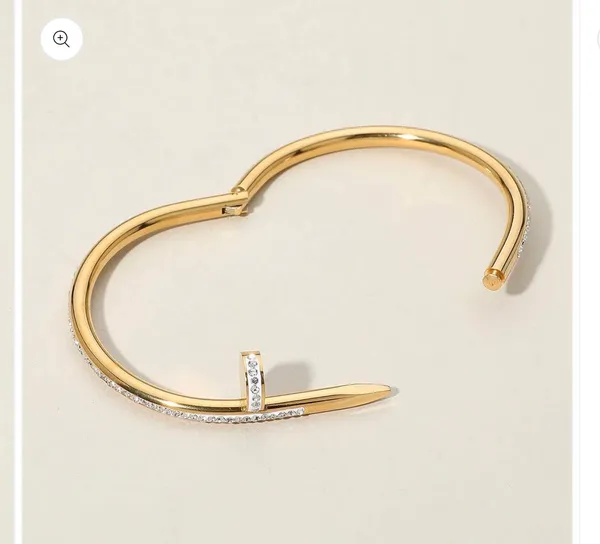 Stone Paved Hinged Bangle Bracelet Gold - Image 3