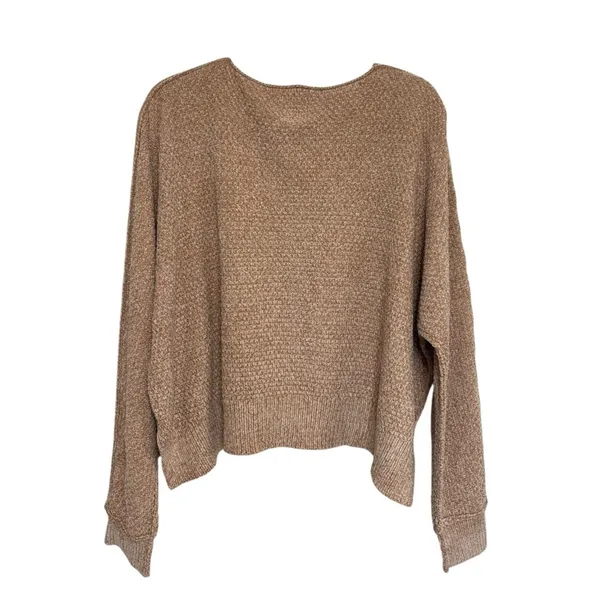 NEW Francesca’s Harper Heritage Chenille Knit Crop V-Neck Tan Sweater - Size M - Image 2