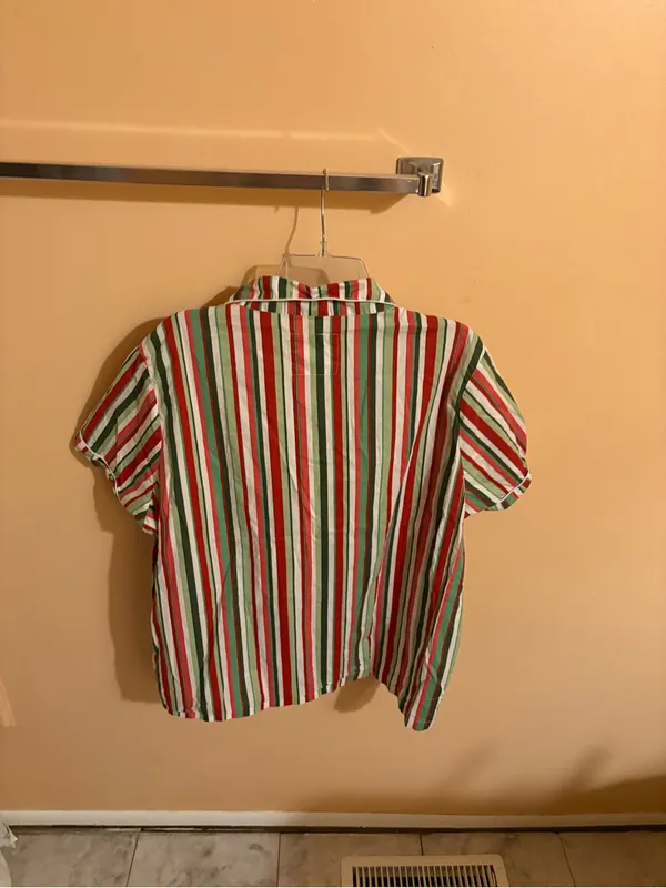 Printfresh Green, Red, Pink, & White Striped Short Sleeve Pajama Shirt - Image 4