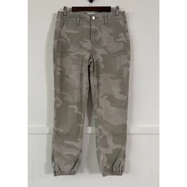 PAIGE Mayslie Jogger Pants Women’s 28 Camo Green Stretch Utility Ankle Zip - Image 3