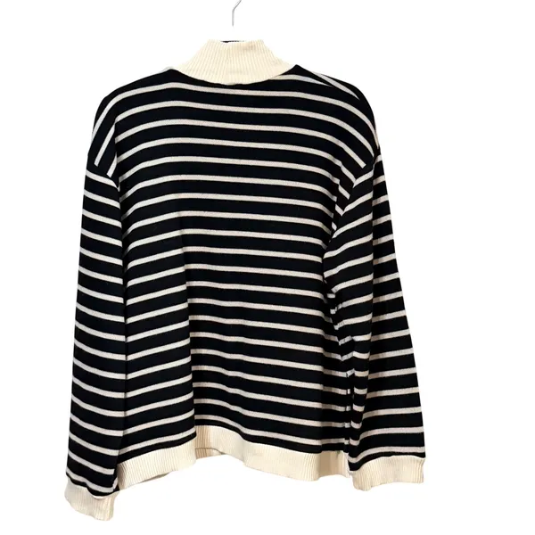 Zara Womens Black White Striped Mock Neck Knit Sweater Size Large Relaxed Fit - Image 2