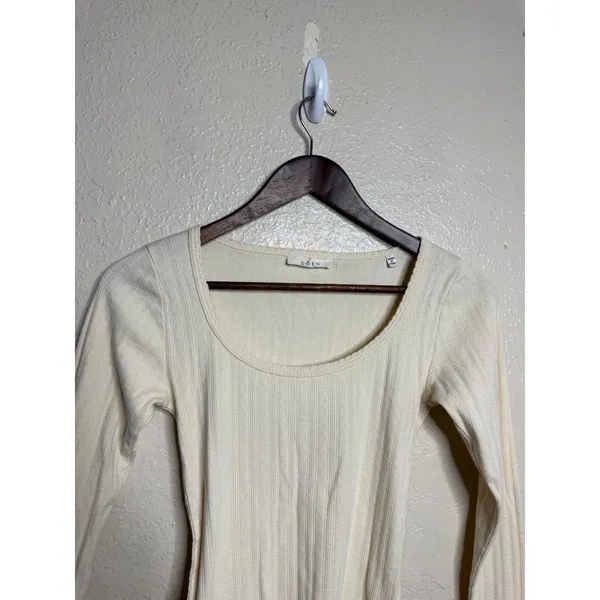 DÔEN Romy Tee S Cream Pointelle Cotton Scoop Neck Long Sleeve Top - Image 7