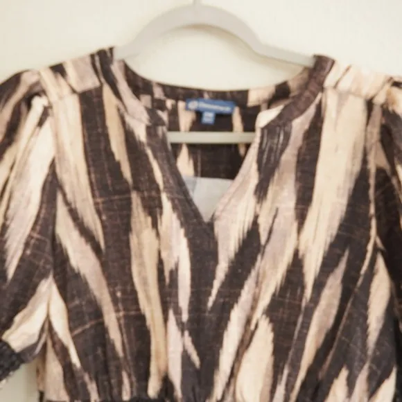 Democracy Women's Petite‎ Ikat Print Tiered Midi Dress Smocked Waist Summer - Image 4