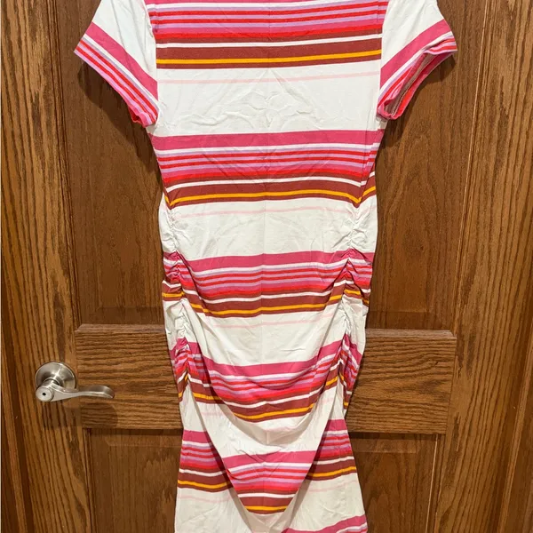 Ingrid & Isabel Pink and White Striped Maternity Top - Image 2