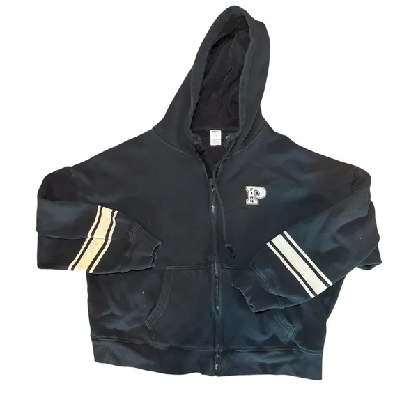 Victoria's Secret PINK Ivy Fleece Campus Full Zip Hoodie‎ Black XL Oversized Y2K - Image 5