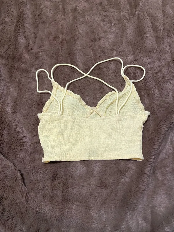Pastel Yellow Crisscross Back Shirred Cami Top - Image 3